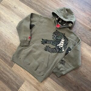 Y2K JNCO OD Green Tiger Hoodie Sz L *READ* Streetwear Skater Grunge